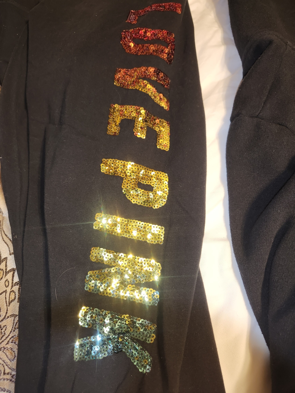 PINK Victoria's Secret Leggings And Jacket with Multicolor Sequin Logo Set
